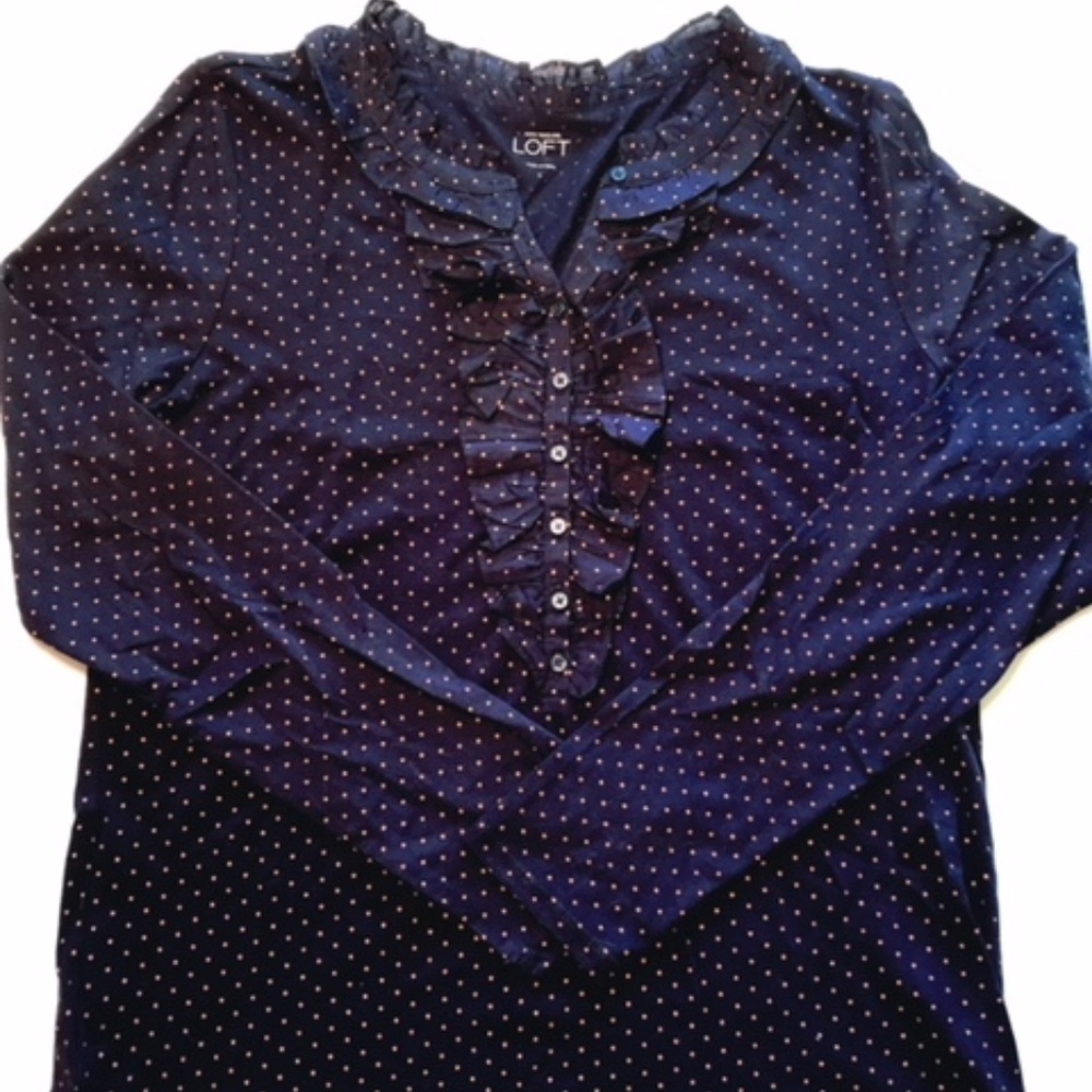 NWOT Large L/S navy & orange dot Loft top - Picture 2 of 5